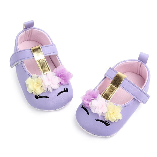 Adorable Baby Girls Cartoon Unicorn Crib Shoes - Flexible Fabric Sole, Hook-and-Loop Fastener, Mesh Flower Embellishment, Breathable for Spring and Autumn Walking Good Vibrations