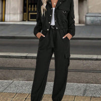 A Stylish Black Cargo Suit, a Jacket Combined with Legged Cargo Pants to Create a Cool And Handsome Casual Style, Trouser Suits for Women, Trouser Suits for Women Elegant, Workwear Outfit, Versatile Clothing, Modern Casual, S Good Vibrations