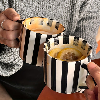 Vintage Striped Ceramic Tea Set - Includes Cup & Saucer, Perfect for Breakfast, Afternoon Tea, Home, Garden, Restaurant Use - Sustainable, Reusable Drinkware Gift Good Vibrations