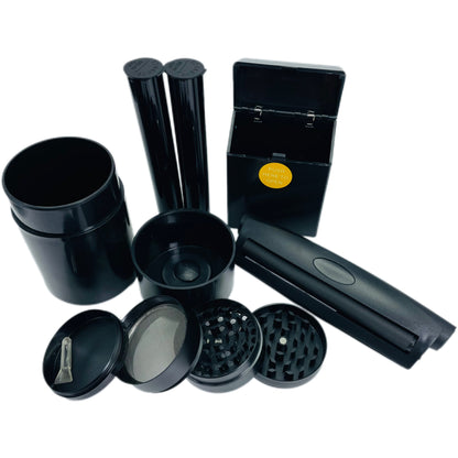 8-Piece Black Grinder Set with Carrying Case - Portable Spice & Herb Crusher, Includes Storage Pouch - Perfect for Home Use, Holiday Gifts, Birthday Presents Good Vibrations
