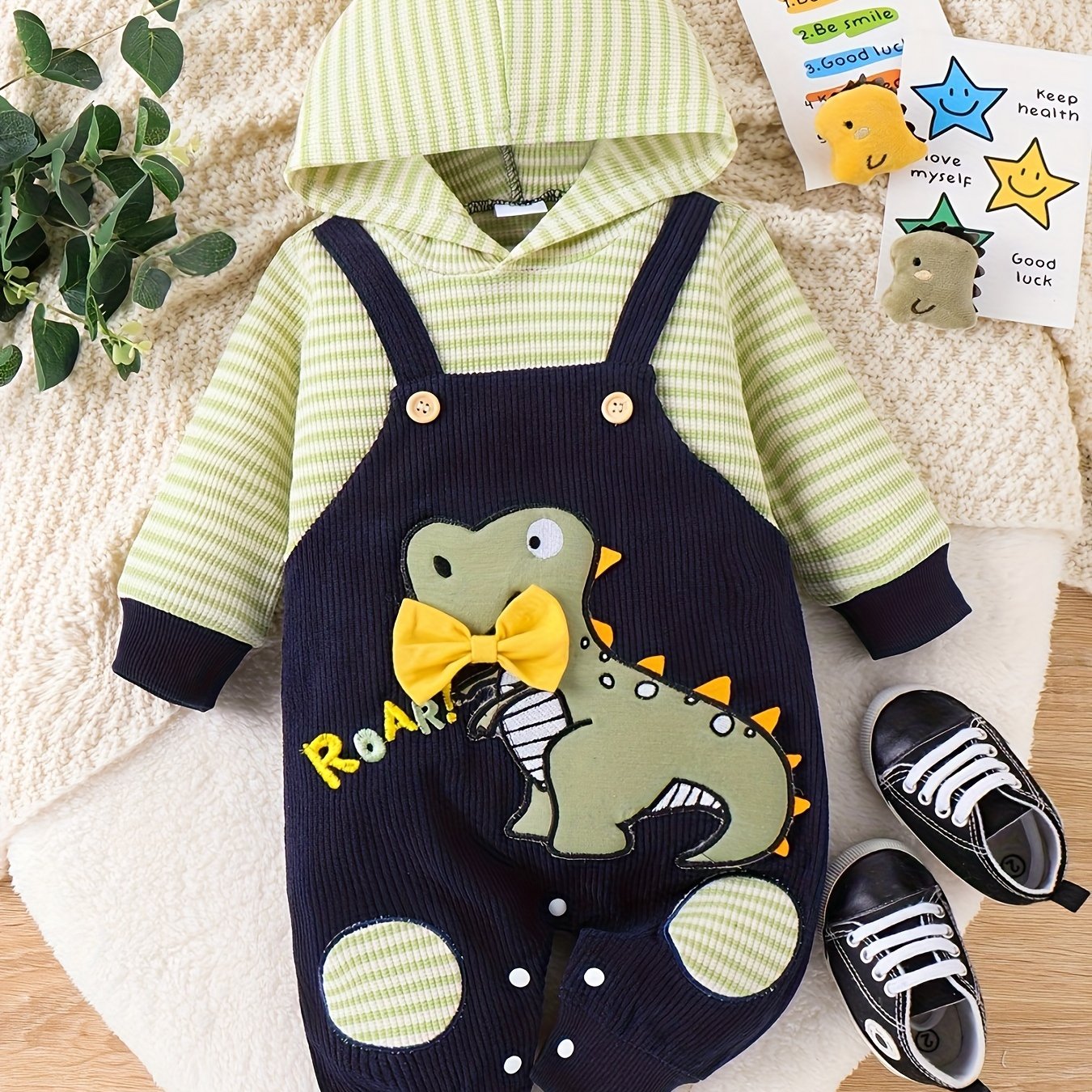 CETEPY Baby Boy Clothes Newborn Hoodie Romper Fall Winter One-piece Outfit Infant Cute Cartoon Clothing Set 0-18 Months Good Vibrations