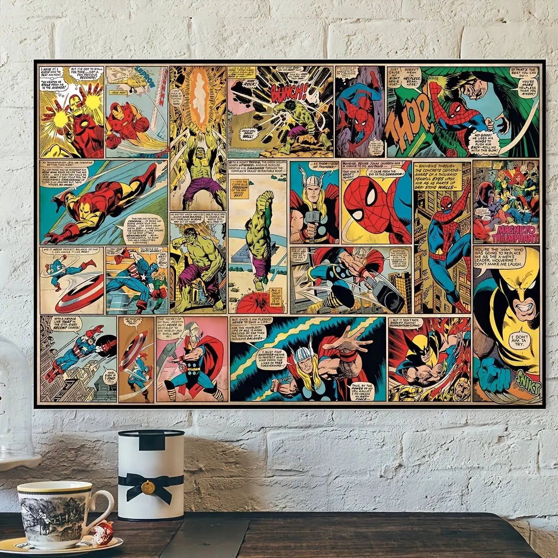 12x16 Inches Marvel Superhero Poster - Officially Licensed Disney Movie Theme with Iron Man, Captain America, Hulk, Spider-Man - Vibrant Comic Book Style Wall Art Decorative Painting - Unframed Good Vibrations