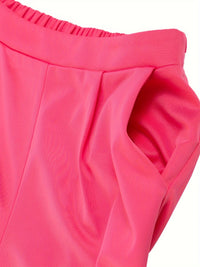 Chic Womens Solid Color Suit with Lapel Blazer & Pocket Trousers - Versatile, Stylish Clothing Set for a Polished Look Good Vibrations