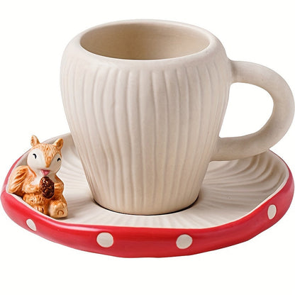 Charming Red Mushroom Ceramic Tea Set - Includes Teapot, Cups & Dessert Plates - Polished Metal Finish For All Seasons Good Vibrations