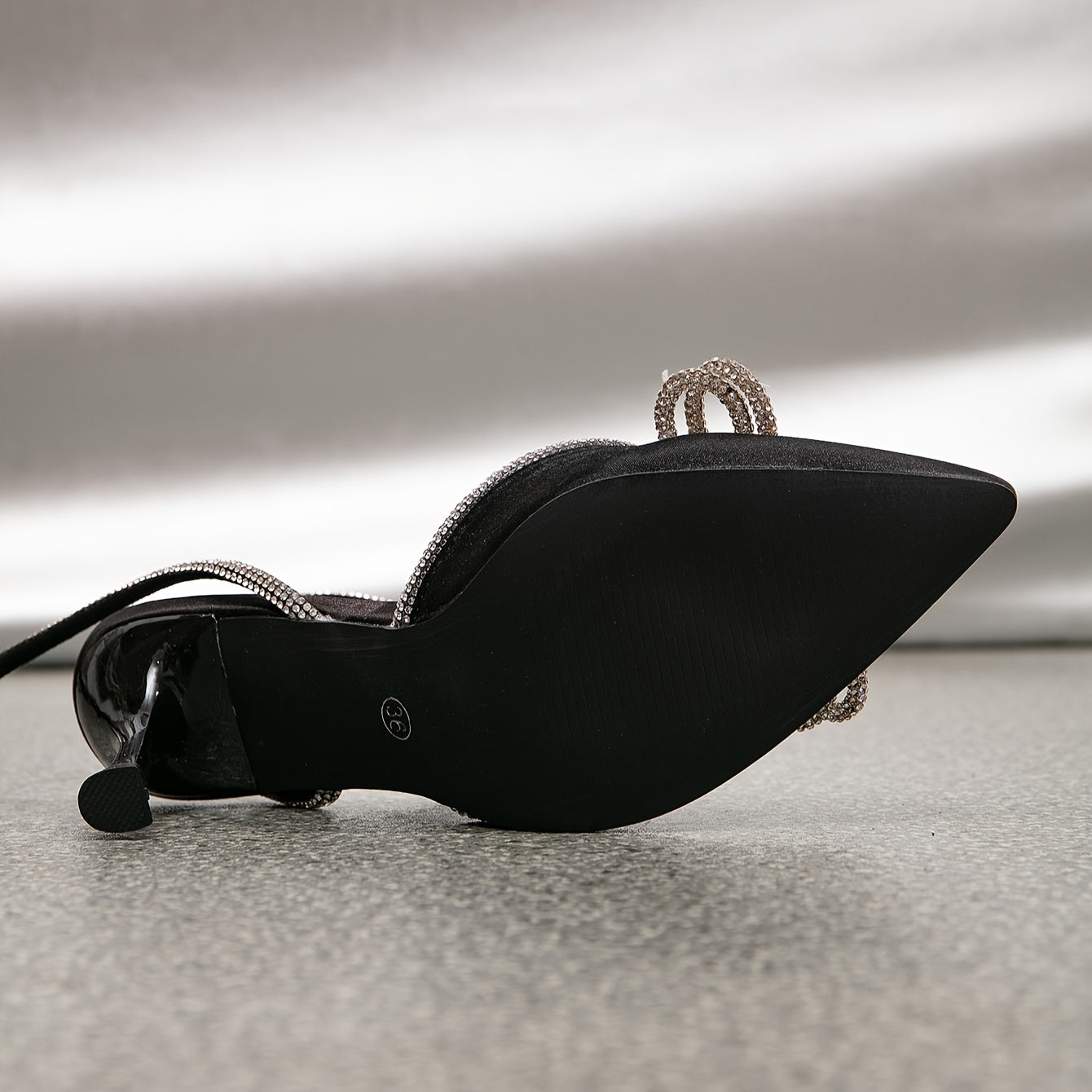 [Rhinestone Heels] Rhinestone High Heels | Women's Solid Color Slingback Pointed Toe Pumps, Ankle Straps, Wedding Dress Heels for Music Festival - Good Vibrations