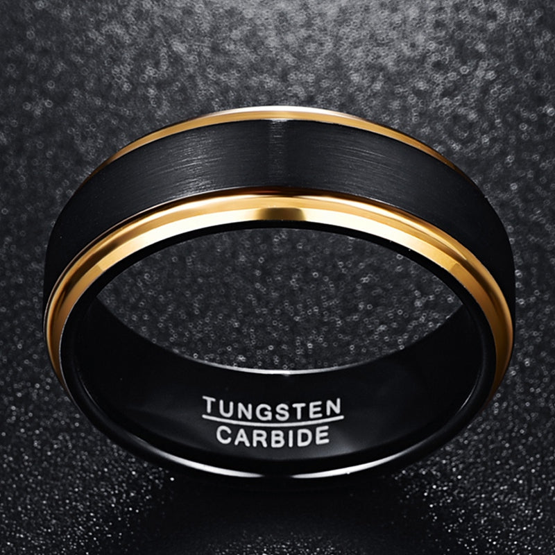8mm width Vacuum plating Golden edge black matte surface Men's tungsten ring USA size 7-15 Good Vibrations