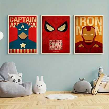 3pcs Unframed Canvas Poster Set - Vibrant Comic Art Marvel Poster with Spiderman, Captain America, Iron Man - Perfect Gift for Marvel Fans, Ideal Wall Decor for Bedroom, Living Room, Corridor, Office, and Winter Room Decorati Good Vibrations