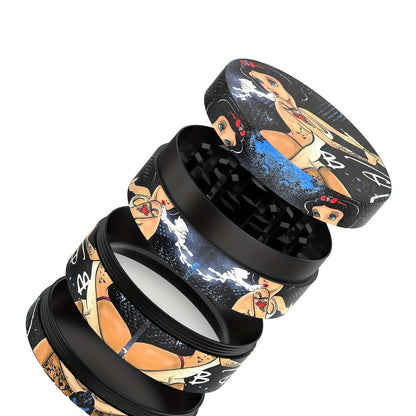 1Pc Cartoon-Themed 4-Layer Zinc Alloy Spice Grinder, 50Mm - Perfect For Kitchen & Gifts Good Vibrations