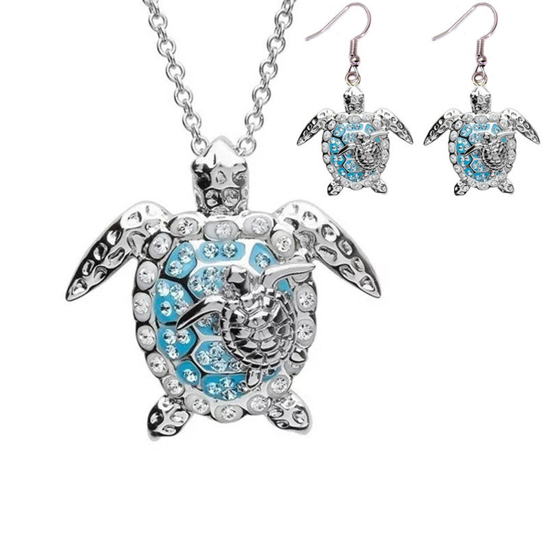 EJG Women'S Turtle Jewelry Set 925 Sterling Silver Moissanite Necklace Earrings Ring Beach Style Vacation Everyday Layered Dainty Gift for Her, Jewelry for Women Set High Quality, Set Jewelry for Women, Holiday Accessory, Gif Good Vibrations