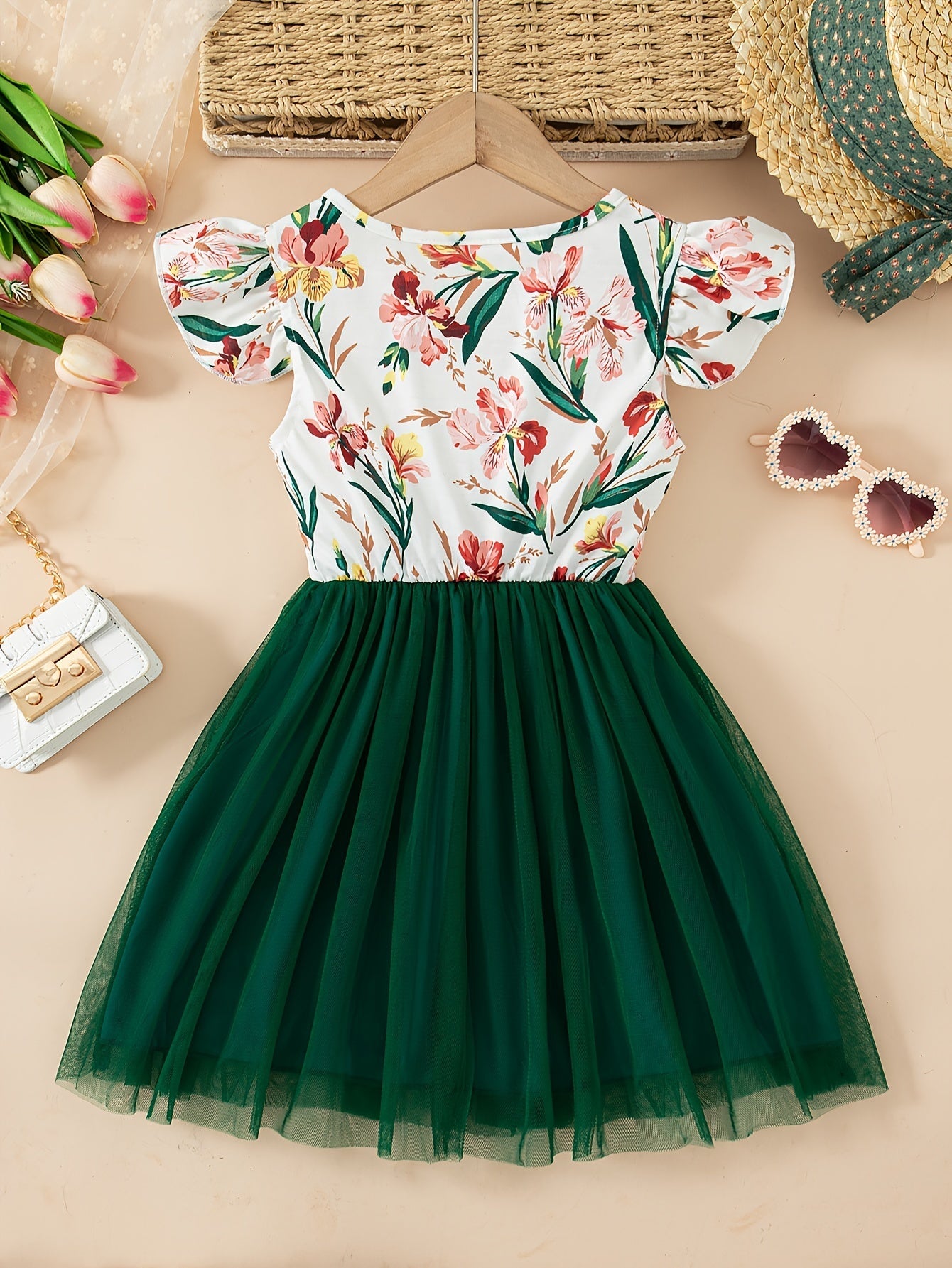 Girls' Floral dress - Floral print party & Everyday summer dress, Pastel pink Floral skirts, Machine Washable Girls' Clothing for Birthdays, Garden Parties, Family Outings - HWMFSNHFZ, Round Neckline Top, Nontransparent Fabri Good Vibrations