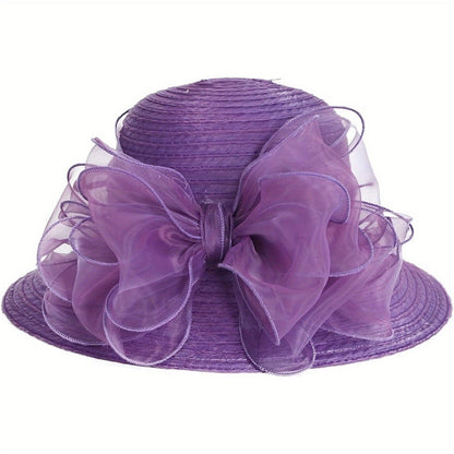 Women Lightweight Breathable Derby Church Dress Cloche Bowler Hats Cocktail Tea Party Wedding Bridal Hat with Bow Knot Good Vibrations