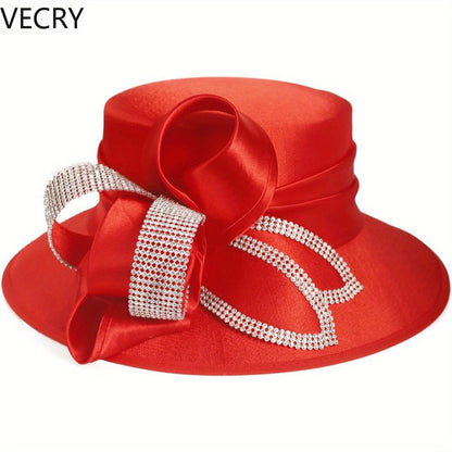 VECRY Women's Satin Church Derby Tea Party Hats with Rhinestones - Elegant Headwear for Special Occasions Good Vibrations