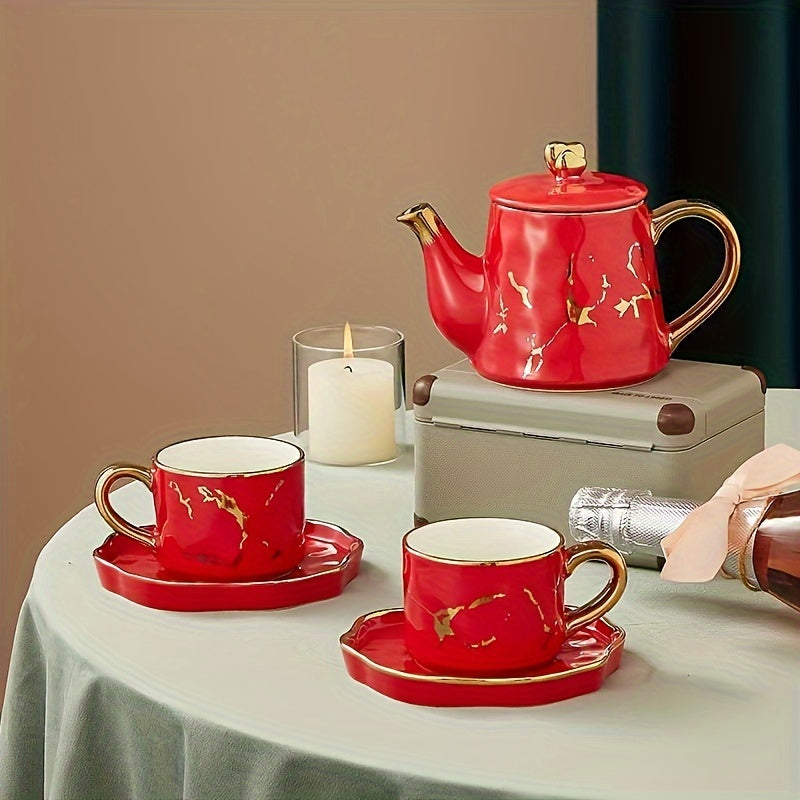 Elegant Ceramic Tea Set with Marble Design - ZBB1 Good Vibrations