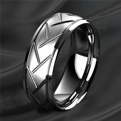 1pc 8MM Luxury High Quality Black Titanium Steel Ring Fashion Simple Men's Black Stainless Steel Wire Groove Tire Ring Artificial Jewelry Lover Gift Good Vibrations