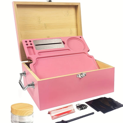 1set, Large Stash Box, Wooden Storage Box with Tray, Bamboo Storage Box with Lock And Accessories, Smoking Paper Anti-odor Canister Private Box with Brush, Household Gadget, Christmas Gifts, Christmas Supplies, Christmas Part Good Vibrations Adult Super Store