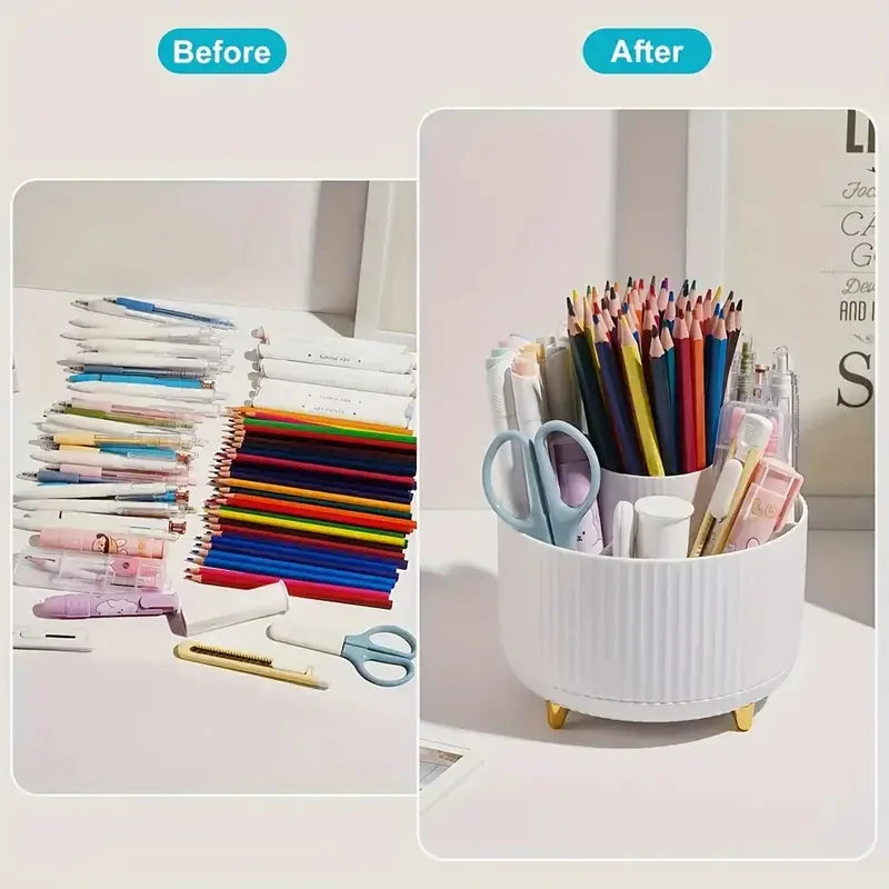 360° Rotating Makeup Organizer Makeup Holder Cosmetic Storage with 5 Compartments Multi-Functional Holder for Brushes Pen Good Vibrations