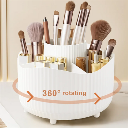 360° Rotating Makeup Organizer Makeup Holder Cosmetic Storage with 5 Compartments Multi-Functional Holder for Brushes Pen Good Vibrations