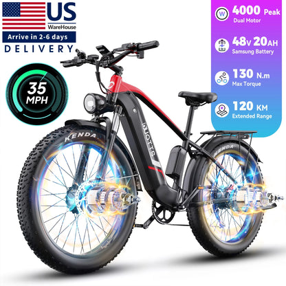 US Free Shipping DUOTTS F26 E Bike Electric Bicycle Mountain Ebike 48V 20AH Dual Motors 26inch Fat Tire Electric Bike for Adults Good Vibrations