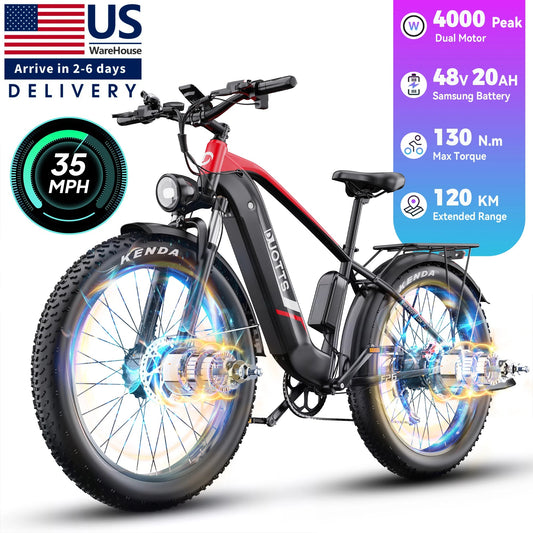 US Free Shipping DUOTTS F26 E Bike Electric Bicycle Mountain Ebike 48V 20AH Dual Motors 26inch Fat Tire Electric Bike for Adults Good Vibrations