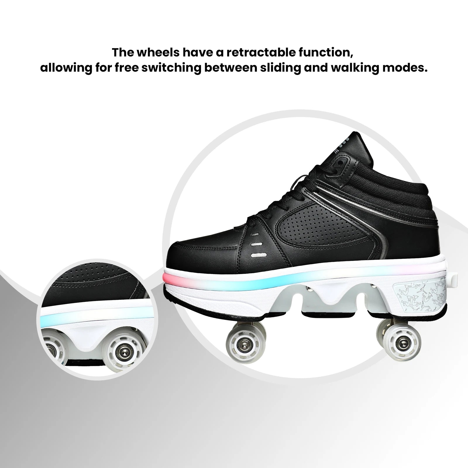 2026 Hot Style  LED Roller Skate Shoes 2 in 1 Four Wheels Kids Roller Skate Shoes Good Vibrations