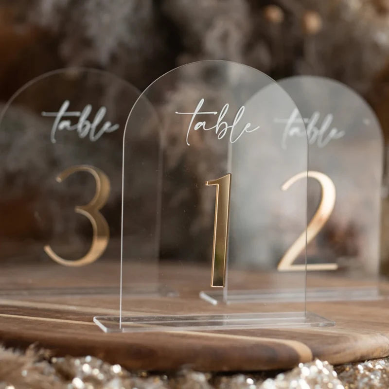 Arch Acrylic Table Numbers Clear Acrylic gold Sign,Golden Plexi Table Numbers,Luxury Wedding Table Decor Centerpieces Decoration Good Vibrations