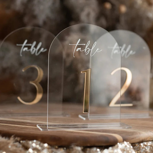 Arch Acrylic Table Numbers Clear Acrylic gold Sign,Golden Plexi Table Numbers,Luxury Wedding Table Decor Centerpieces Decoration Good Vibrations