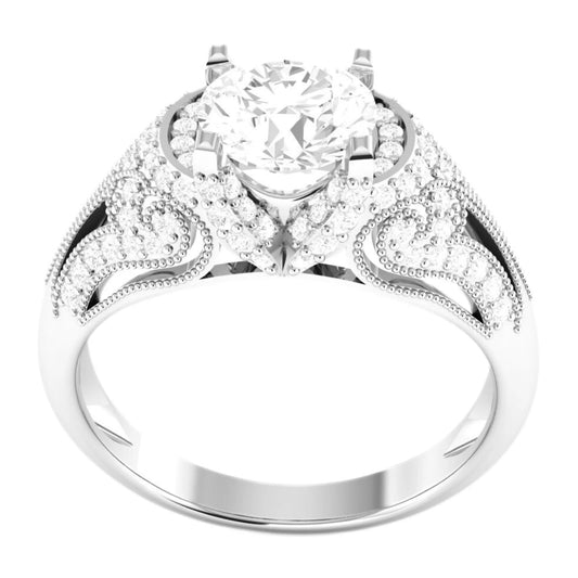 Elegant Vintage Style Wedding Ring for Women Set with 3.00 Carat Round Lab Grown Diamond in 14K White Gold from Manufacturer Good Vibrations
