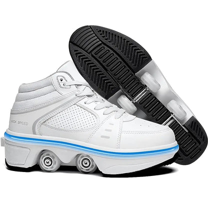 2026 Hot Style  LED Roller Skate Shoes 2 in 1 Four Wheels Kids Roller Skate Shoes Good Vibrations