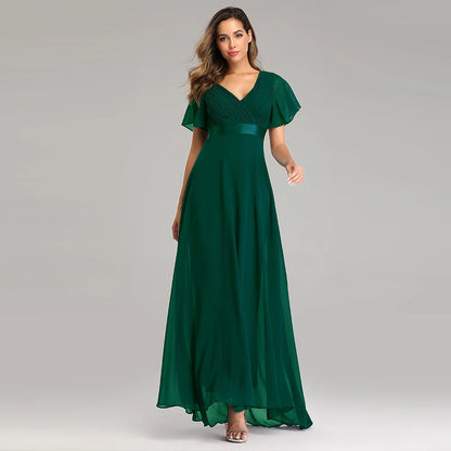 Evening Dresses XUCTHHC Elegant V-Neck Ruffles Chiffon Formal Evening Gown  Robe Vestidos De Fiesta Dress for Wedding Party Good Vibrations