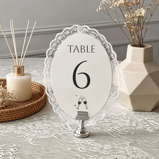 Personalized Lace Trim Table Numbers,Elegant Oval Lace Trim Table Numbers,Romantic Wedding Decor, Ivory Oval Signs Good Vibrations