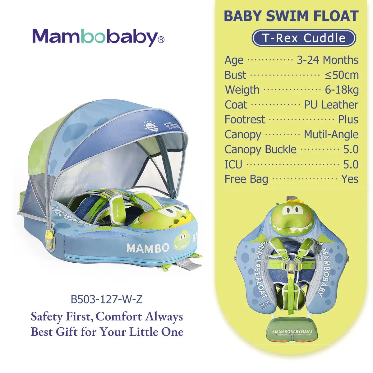 Mambobaby Float Safe Solid Core ST-Unicorn B503-143-W-Z Comfort Always: Skin-friendly Coat Baby Swimming Ring Toddler Pool Float Good Vibrations