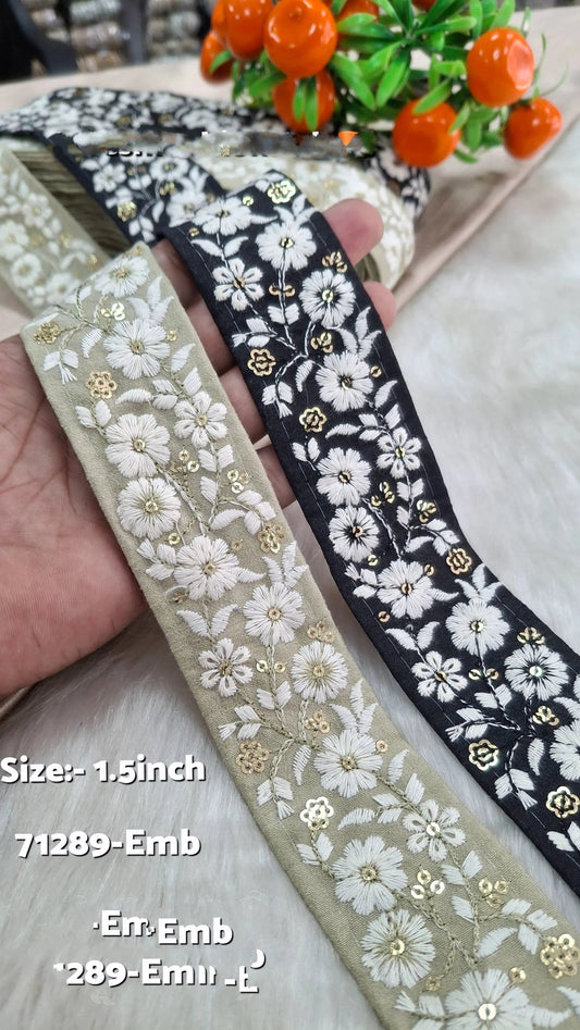Custom Made Machine Embroidered Floral Sequins Lace Vintage Voile Six Colors 1'' 1 7/8'' Width Eco-Friendly Wedding Dresses Good Vibrations