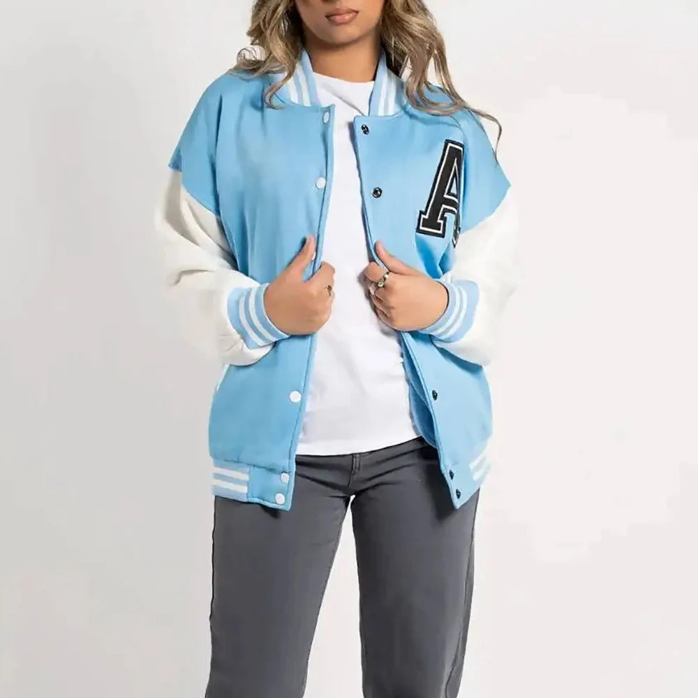 Custom Unisex Women Baseball Letterman Jacket with Cotton Polyester Blend Classic Varsity Coat for Casual or Everyday Wear Good Vibrations