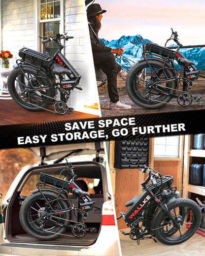 W Wallke X3 Electric Bike 2800W Peak Dual Motor 44Ah/22Ah Long Range E-Bike 26" X 4" Fat Tire 31MPH Fast Adult Ebike UL2849 Good Vibrations