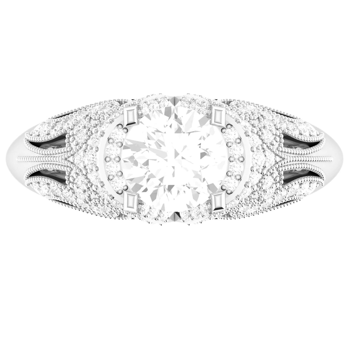 Elegant Vintage Style Wedding Ring for Women Set with 3.00 Carat Round Lab Grown Diamond in 14K White Gold from Manufacturer Good Vibrations