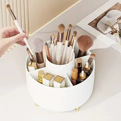360° Rotating Makeup Organizer Makeup Holder Cosmetic Storage with 5 Compartments Multi-Functional Holder for Brushes Pen Good Vibrations