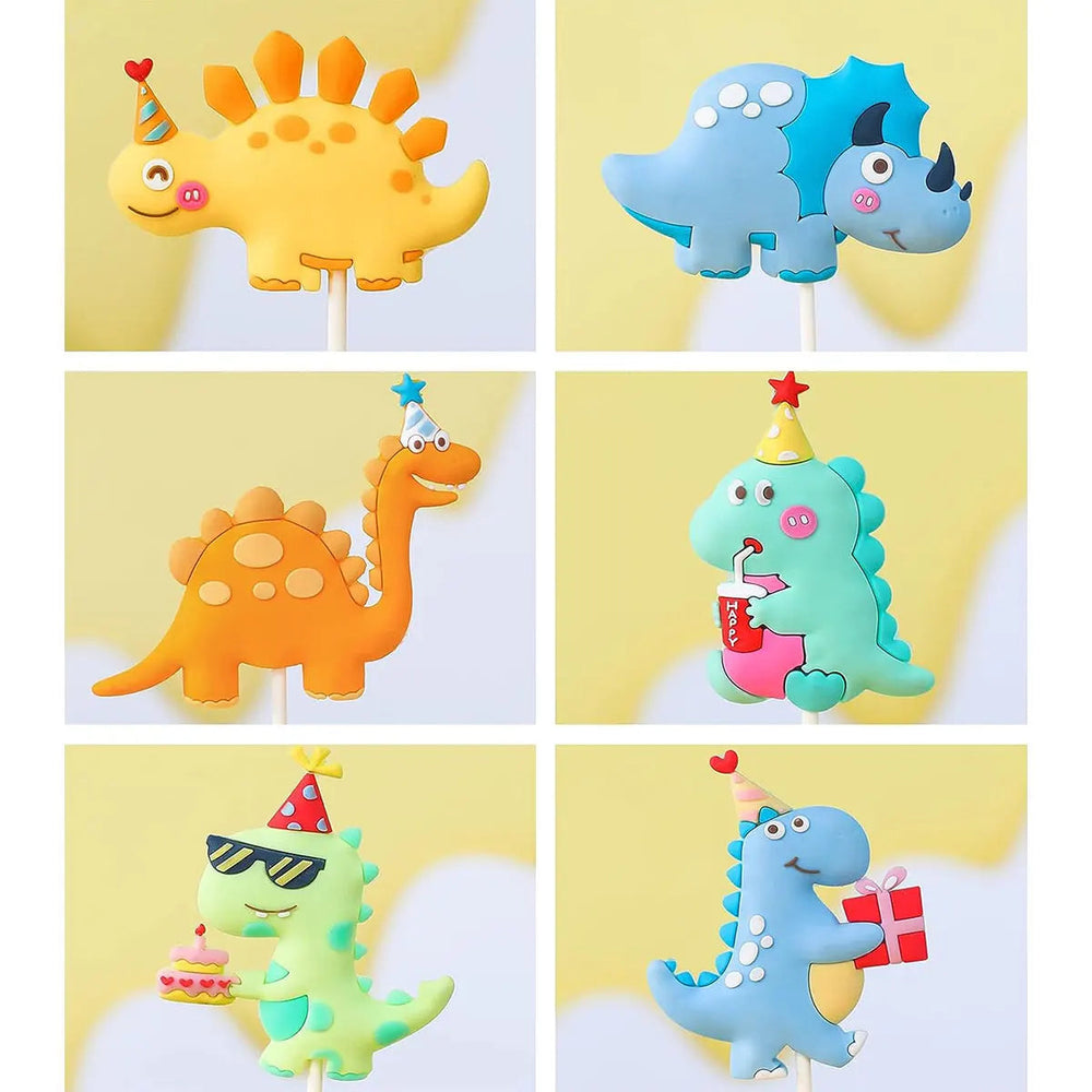 6 PCS Dinosaur Cake Toppers Little Dinosaur Birthday Party Decor Dinosaur Party Favors Three Rex Cake Decoration Party Supplies Good Vibrations
