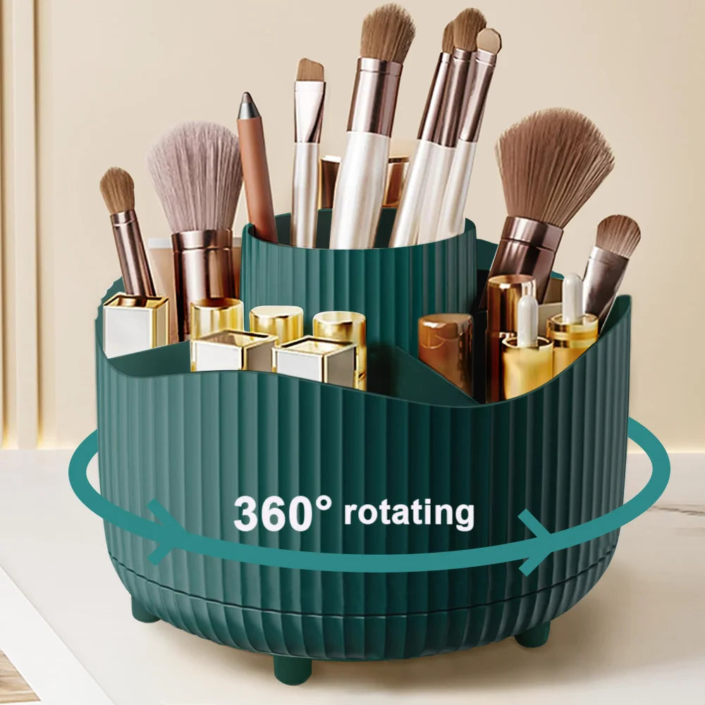 360° Rotating Makeup Organizer Makeup Holder Cosmetic Storage with 5 Compartments Multi-Functional Holder for Brushes Pen Good Vibrations