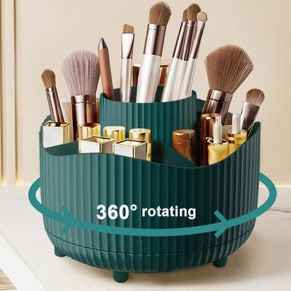 360° Rotating Makeup Organizer Makeup Holder Cosmetic Storage with 5 Compartments Multi-Functional Holder for Brushes Pen Good Vibrations