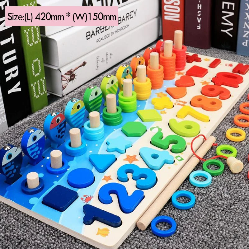 Kids Montessori Math Toys For Toddlers Educational Wooden Puzzle Fishing Toys Count Number Shape Matching Sorter Games Board Toy Good Vibrations