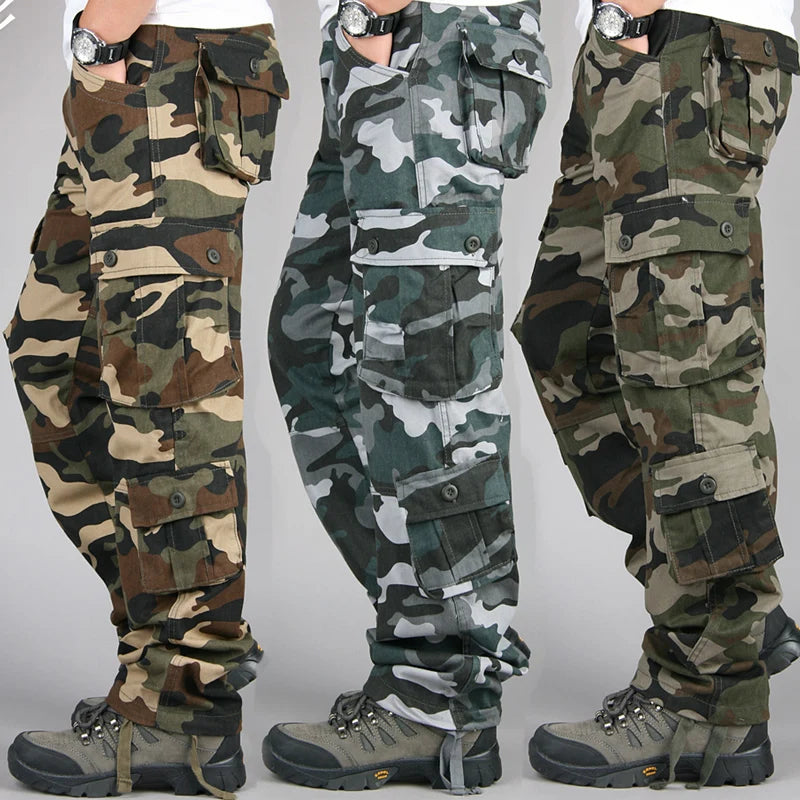 Men's Tactical Camouflage Overalls High-Quality Cotton Multi-Pocket Trousers Sports Training Casual Work Pants Good Vibrations