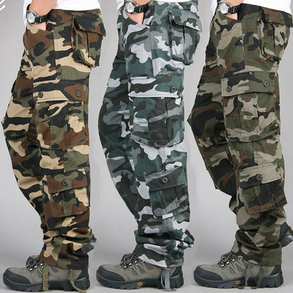 Men's Tactical Camouflage Overalls High-Quality Cotton Multi-Pocket Trousers Sports Training Casual Work Pants Good Vibrations