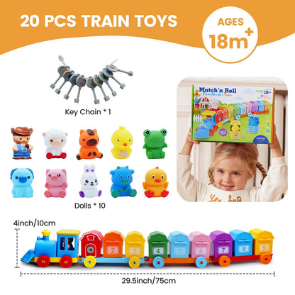 Toddler Learning Toys Farm Animals Train Set with Finger Puppets, Color Matching Toy Unlock Barns Fine Motor Game Counting Toys Good Vibrations