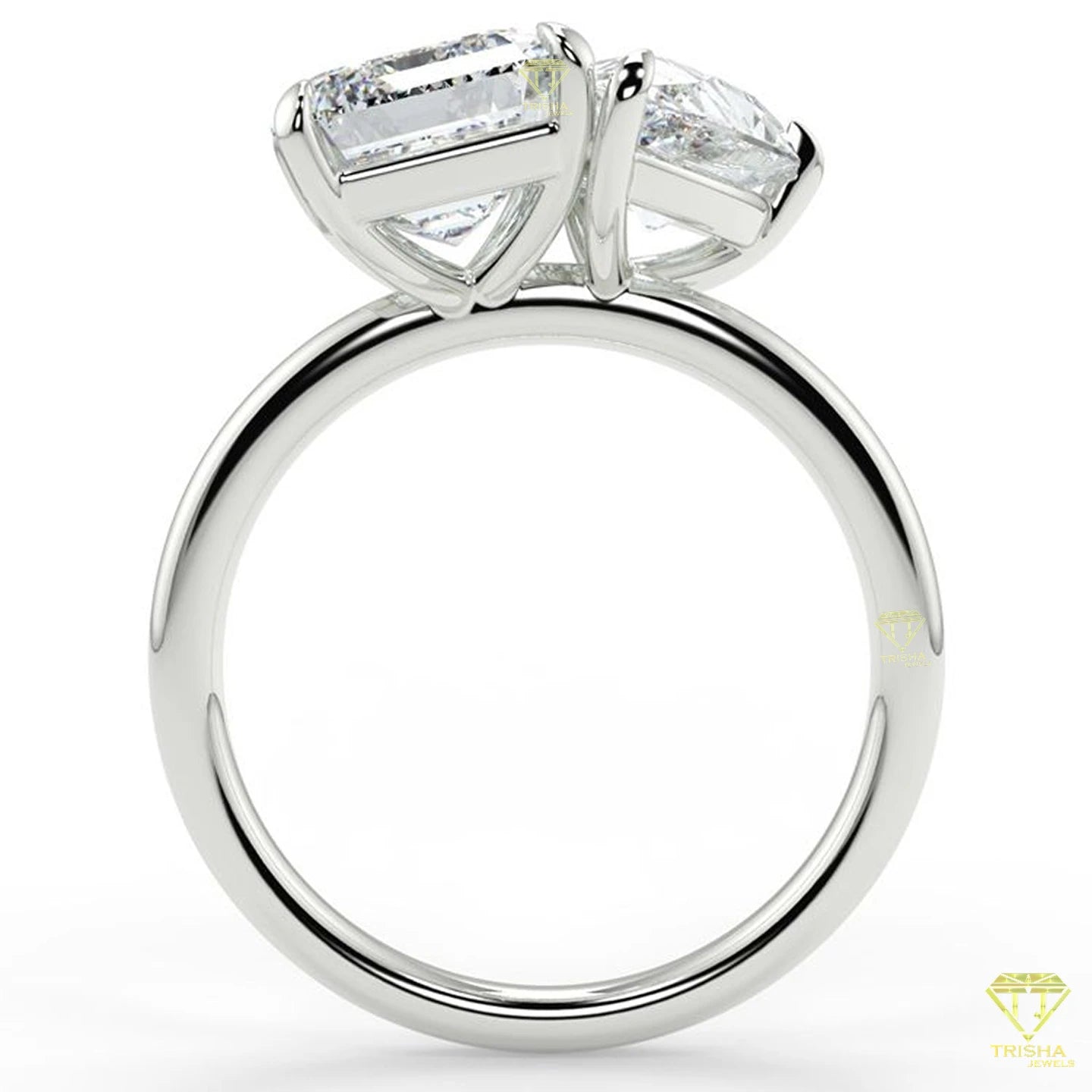 Elegant Vintage Lab Grown 2-Stone Ring for Women Set with Emerald & Diamond Accents Prong Setting for Engagement Good Vibrations