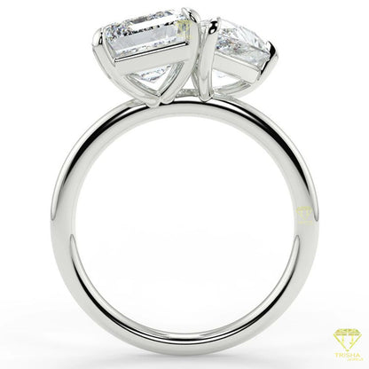 Elegant Vintage Lab Grown 2-Stone Ring for Women Set with Emerald & Diamond Accents Prong Setting for Engagement Good Vibrations