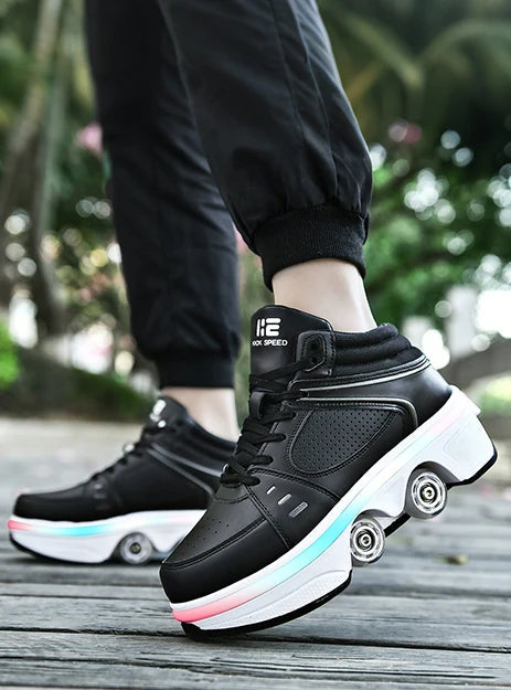 2026 Hot Style  LED Roller Skate Shoes 2 in 1 Four Wheels Kids Roller Skate Shoes Good Vibrations