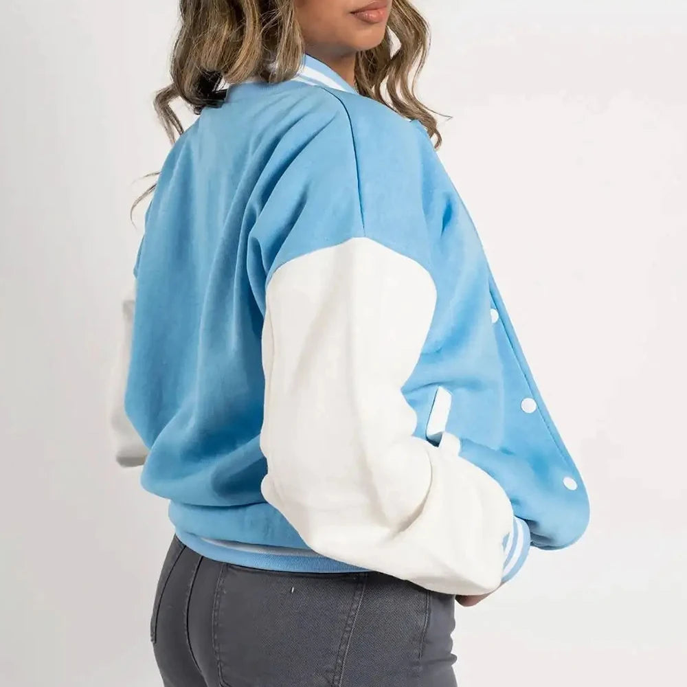 Custom Unisex Women Baseball Letterman Jacket with Cotton Polyester Blend Classic Varsity Coat for Casual or Everyday Wear Good Vibrations
