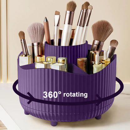 360° Rotating Makeup Organizer Makeup Holder Cosmetic Storage with 5 Compartments Multi-Functional Holder for Brushes Pen Good Vibrations