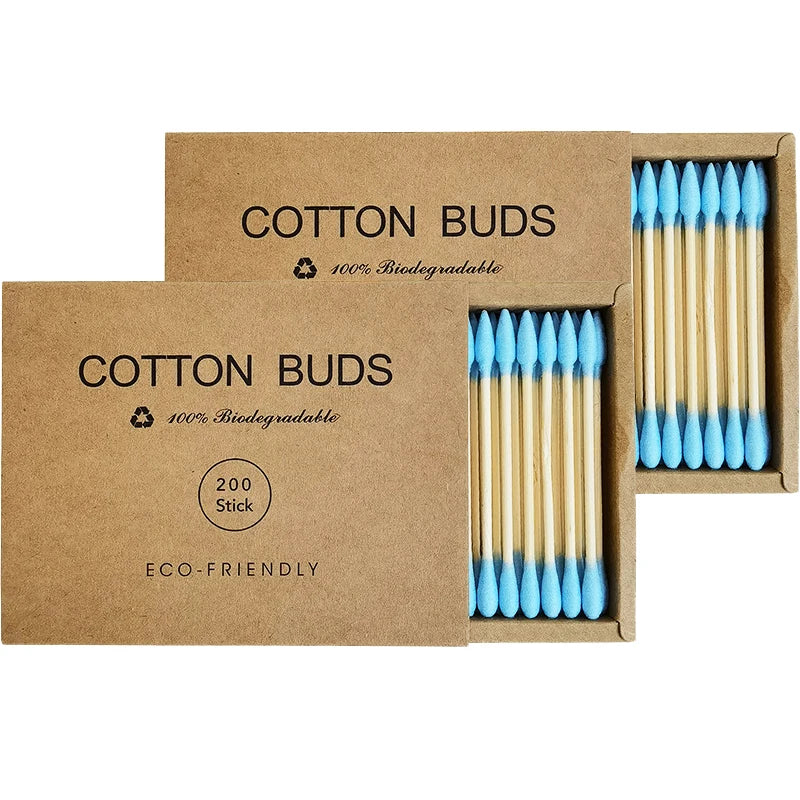 Two boxes of bamboo cotton swabs 400 pcs, organic wooden cotton swabs, suitable for make-up, cleaning wounds, cleaning dirt Good Vibrations