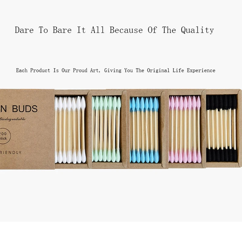 Two boxes of bamboo cotton swabs 400 pcs, organic wooden cotton swabs, suitable for make-up, cleaning wounds, cleaning dirt Good Vibrations